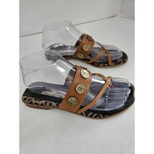Oscar De La Renta Leather Sandles With Coins EU 36.5 Womens Size 6 Vero Cuo
